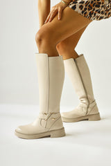 Birgita Beige Buckle Detailed Zippered Boots