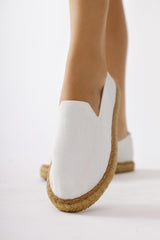 Bisse White Knitted Straw Soled Casual Shoes