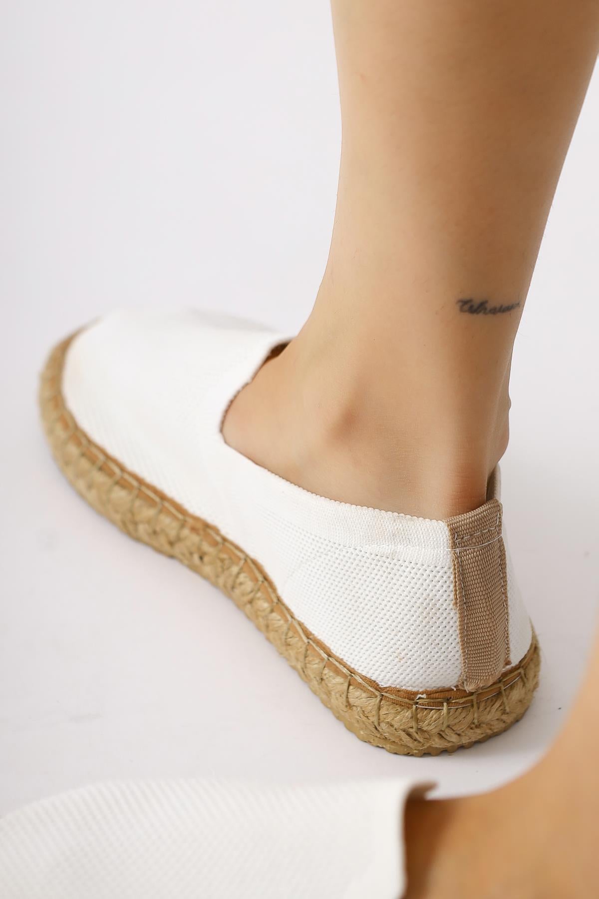 Bisse White Knitted Straw Soled Casual Shoes