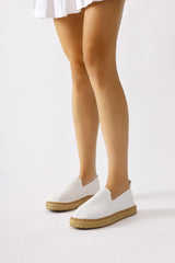 Bisse White Knitted Straw Soled Casual Shoes