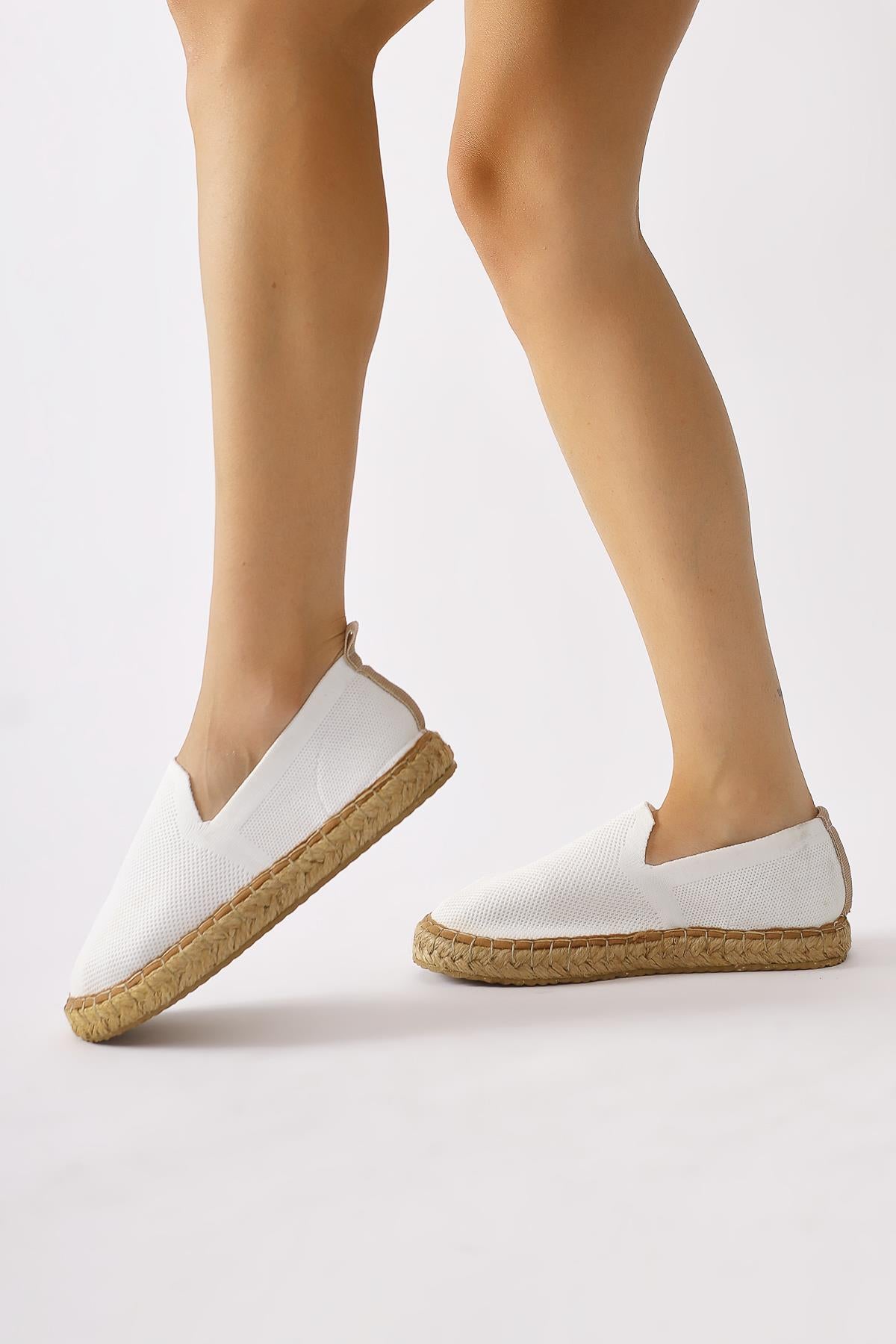 Bisse White Knitted Straw Soled Casual Shoes