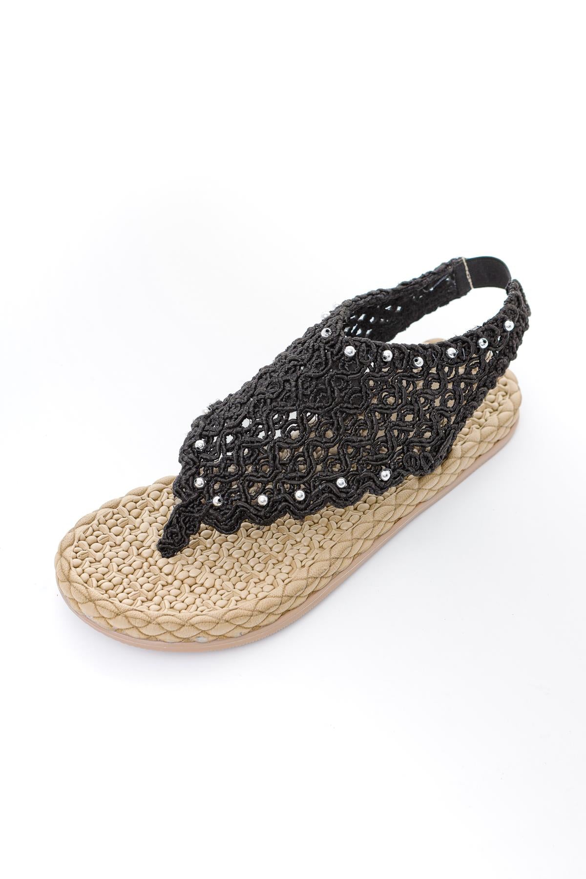 Blythe Black Knit Stone Detailed Eva Soled Sandals