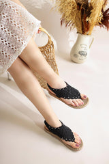 Blythe Black Knit Stone Detailed Eva Soled Sandals