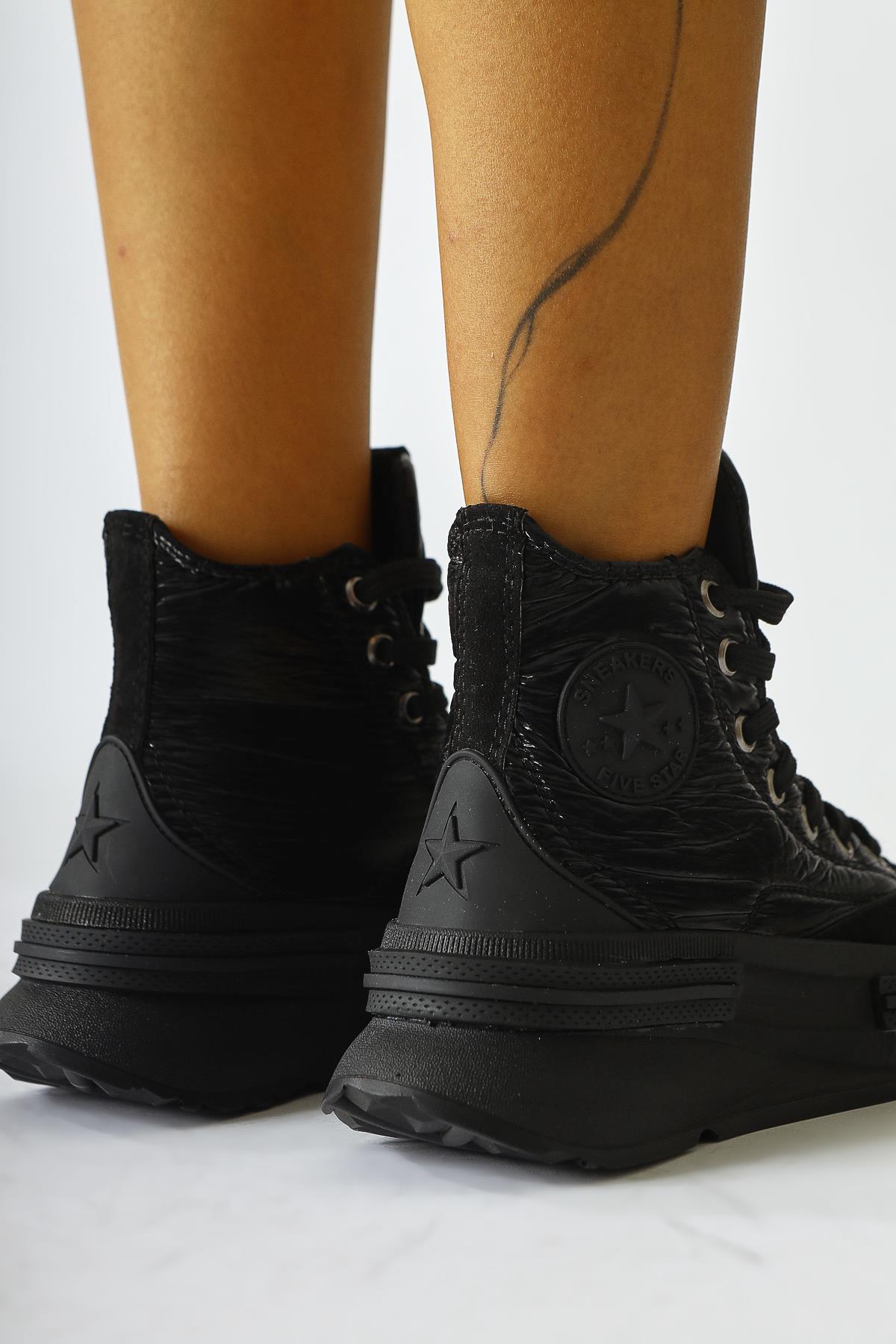 Budoor Black Parachute Fabric Star Patched Sports Boots