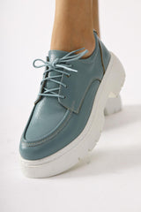 Callie Turquoise Crinkle Patent Leather Lace-Up Loafers