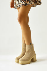 Camellia Nud Suede Stone Detailed Platform Boots