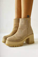 Camellia Nud Suede Stone Detailed Platform Boots