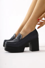 Candace Navy Blue Heeled Platform Women's Shoes