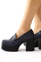 Candace Navy Blue Heeled Platform Women's Shoes