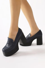 Candace Navy Blue Heeled Platform Women's Shoes