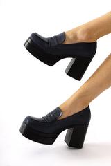 Candace Navy Blue Heeled Platform Women's Shoes