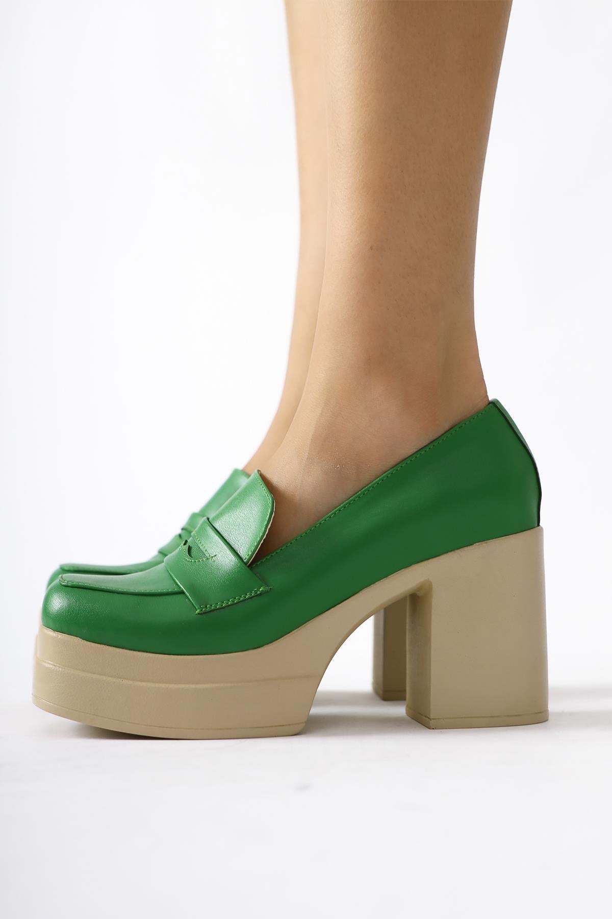 Candace Green Heeled Platform Women's Shoes