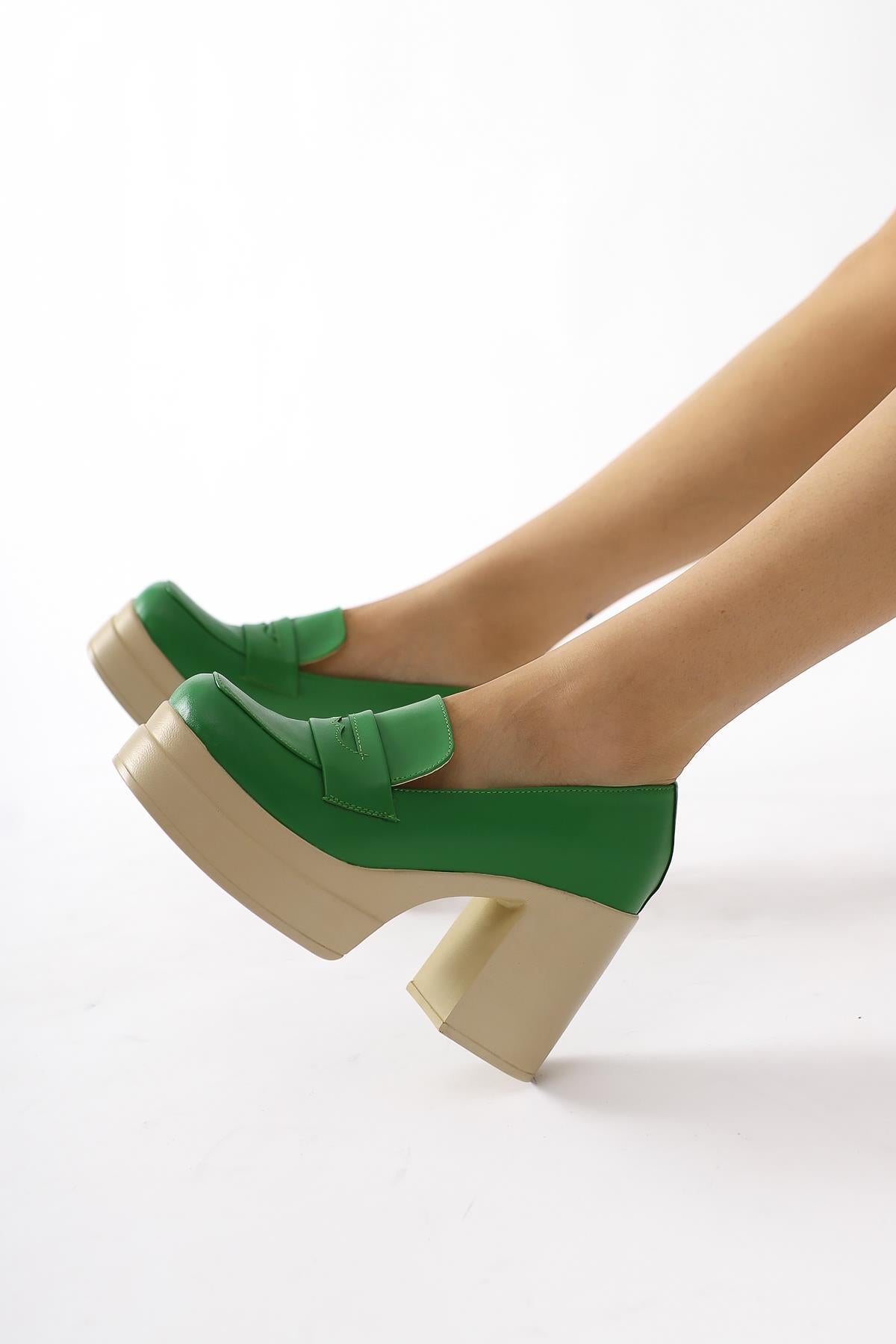 Candace Green Heeled Platform Women's Shoes