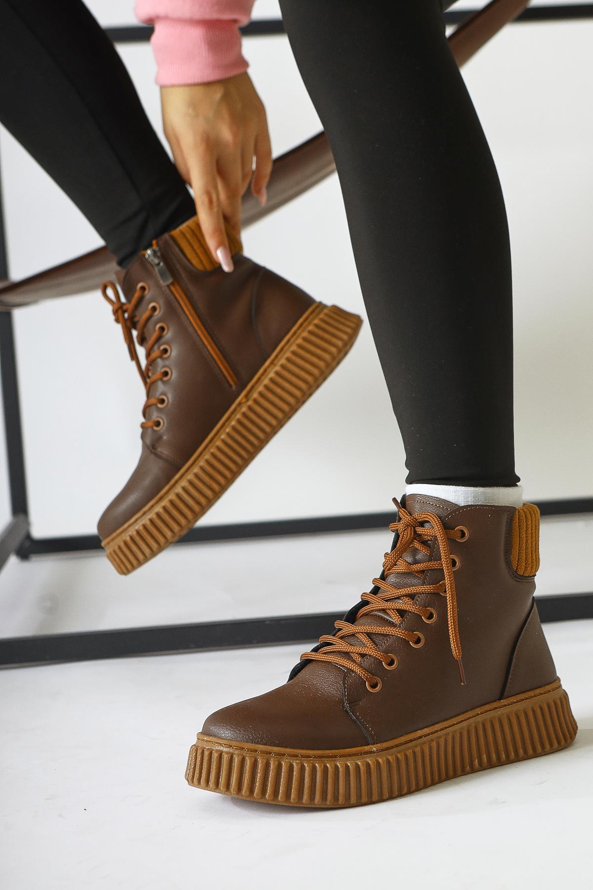 Carmel Brown Laced Sport Boots