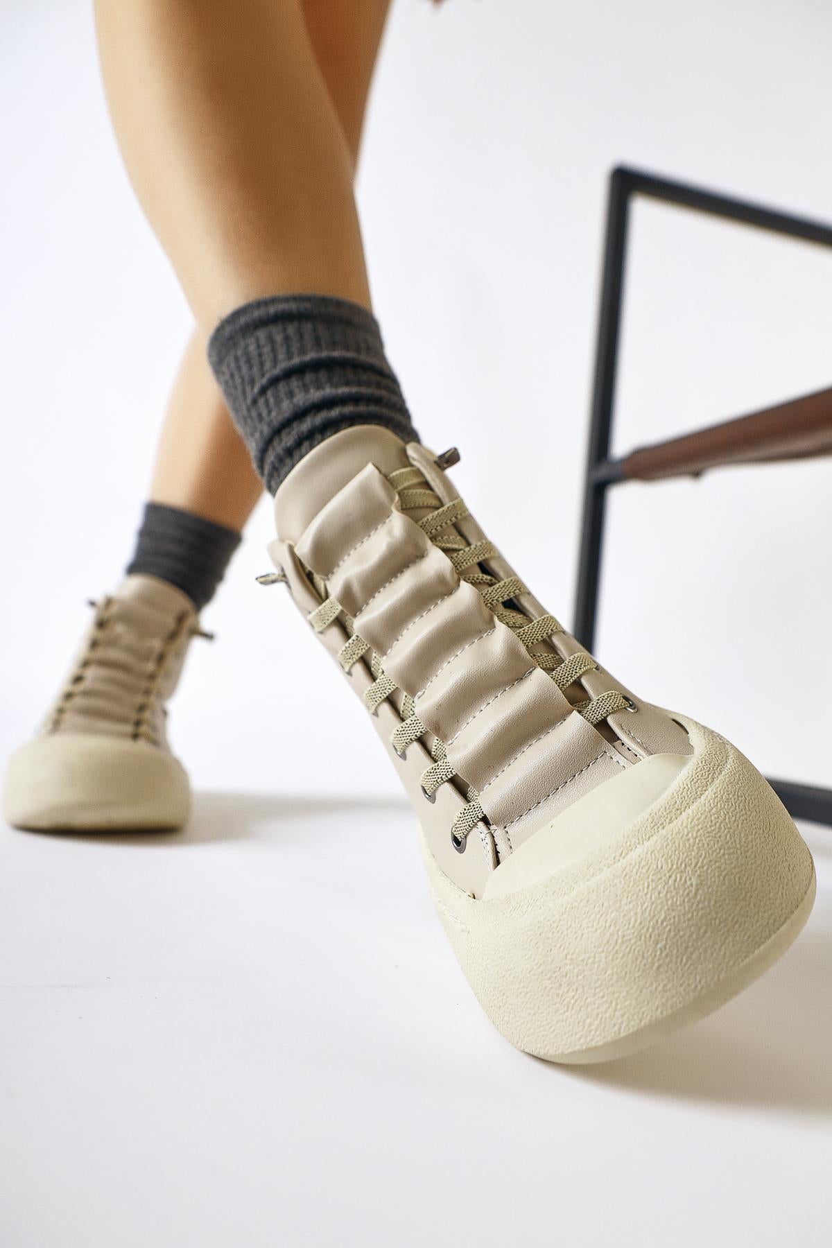 Celinn Beige Elastic Laced Sports Boots