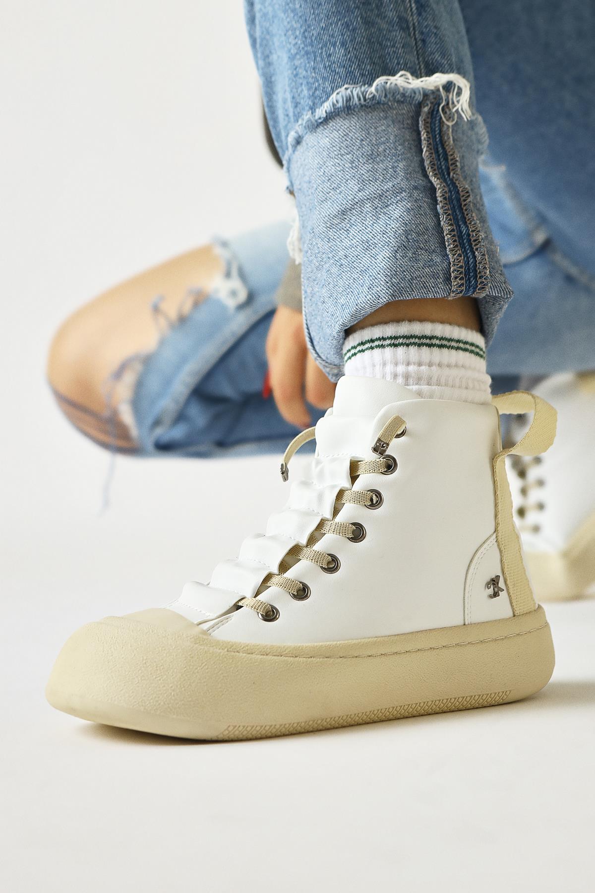 Celinn White Elastic Laced Sports Boots