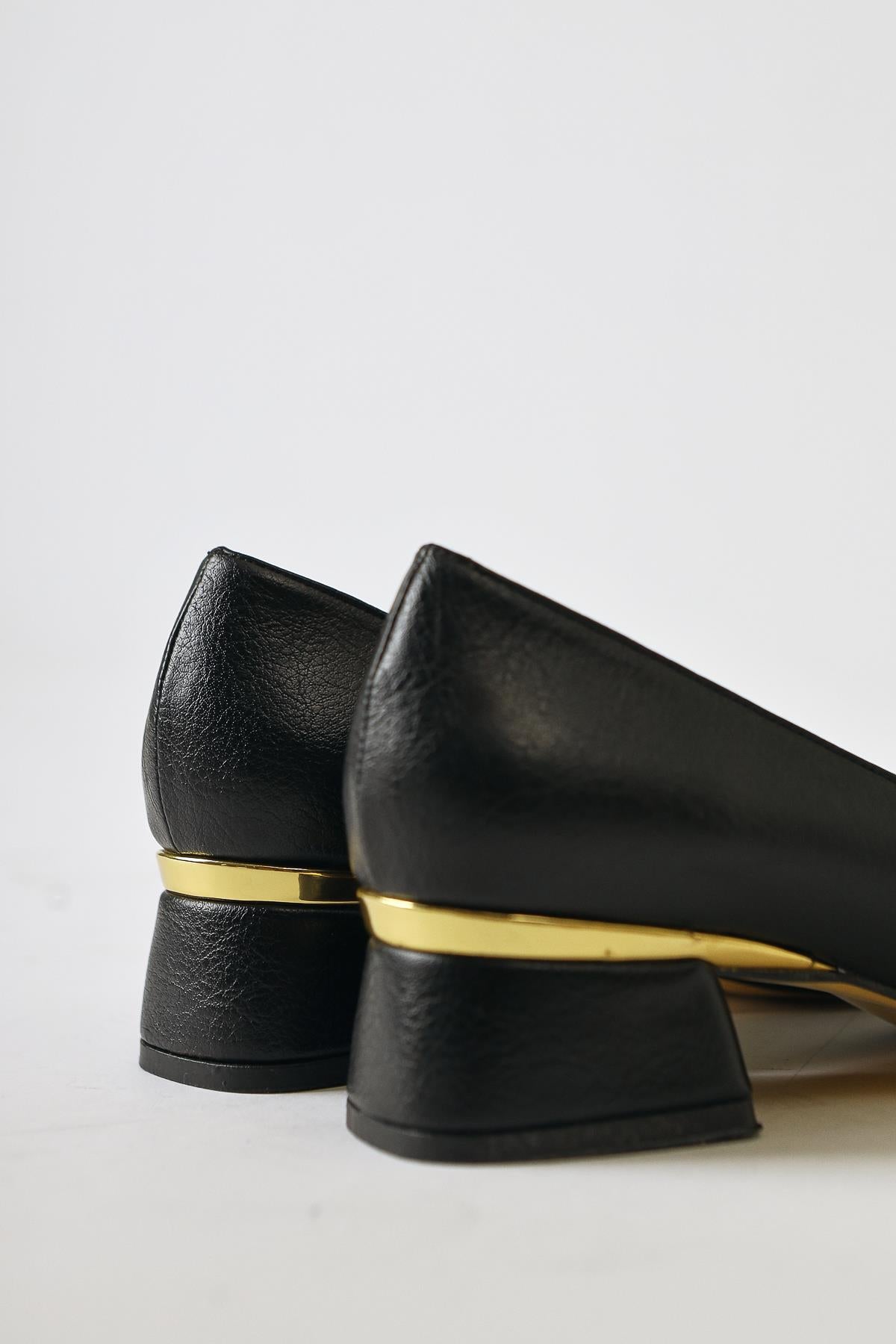 Charoline Black Buckled Low Heel Pointed Toe Shoes