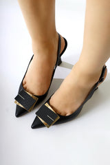 Chaterine Black Buckle Detailed High Heel Shoes