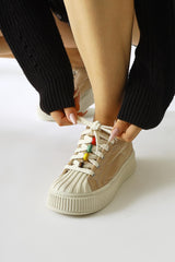 Chinda Cream Parachute Fabric Beaded Detail Snakers