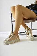 Chinda Cream Parachute Fabric Beaded Detail Snakers