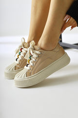 Chinda Cream Parachute Fabric Beaded Detail Snakers