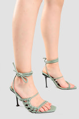 Daria Green Ankle Strap Thin Heel Sandals