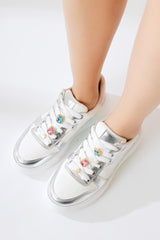 Deena White Thick Soled Stone Detail Sneakers