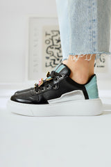 Deena Black Thick Soled Stone Detail Sneakers