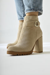 Destina Ten Suede Oval Toe Ankle Accessory Heeled Boots