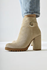 Destina Ten Suede Oval Toe Ankle Accessory Heeled Boots