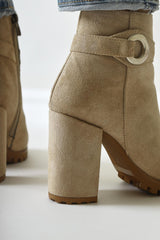 Destina Ten Suede Oval Toe Ankle Accessory Heeled Boots