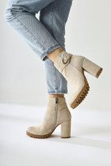 Destina Ten Suede Oval Toe Ankle Accessory Heeled Boots