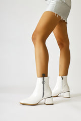 Deyana White Crinkle Patent Leather Zipper Accessory Boots