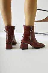 Deyana Claret Red Wrinkled Patent Leather Zipper Accessory Boots