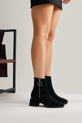 Deyana Black Suede Zipper Accessory Boots