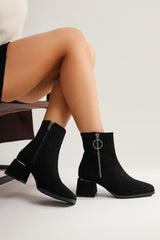 Deyana Black Suede Zipper Accessory Boots