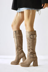 Dida Mink Suede Fold Detail Buckled Curved Toe Boots