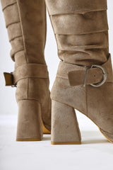 Dida Mink Suede Fold Detail Buckled Curved Toe Boots