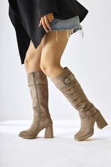 Dida Mink Suede Fold Detail Buckled Curved Toe Boots