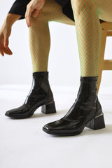 Dominga Black Patent Leather Zippered Boots