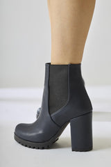 Dorsaf Navy Blue Oval Toe Elastic Heeled Boots