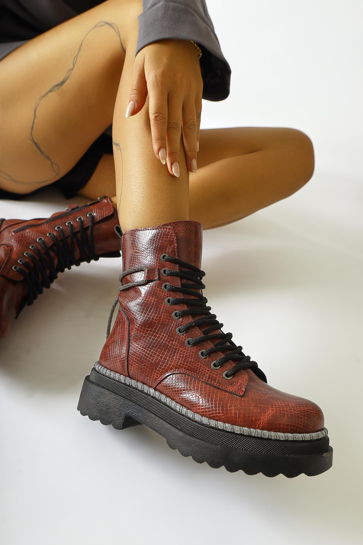 Dylan Burgundy Shiny Piping Ankle Boots