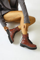 Dylan Burgundy Shiny Piping Ankle Boots