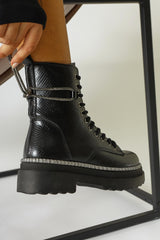 Dylan Black Shiny Piping Ankle Boots