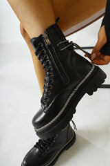 Dylan Black Shiny Piping Ankle Boots