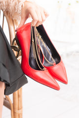 Elianna Red Leather Stiletto (Chain Detail)