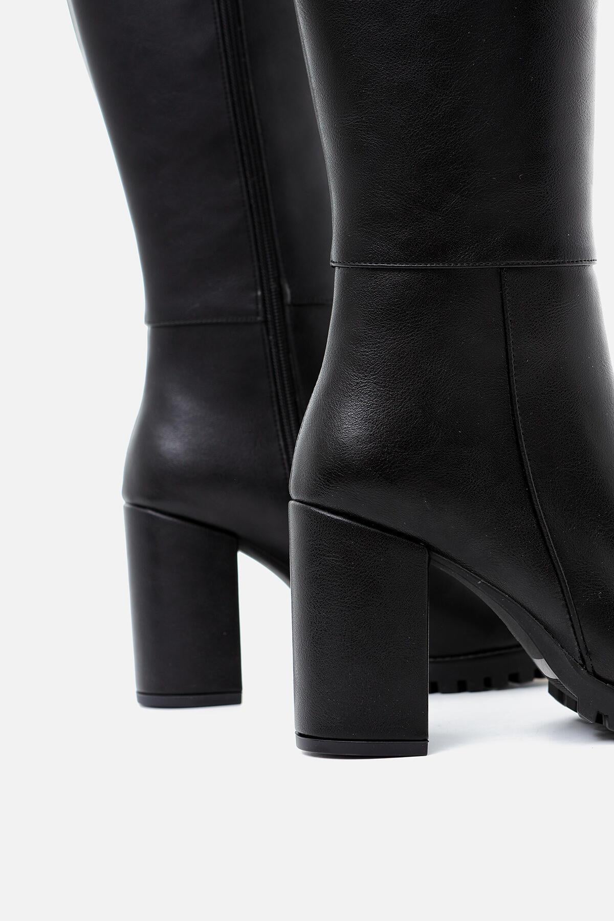 Elias Black Zipper Platform Chunky Heel Boots