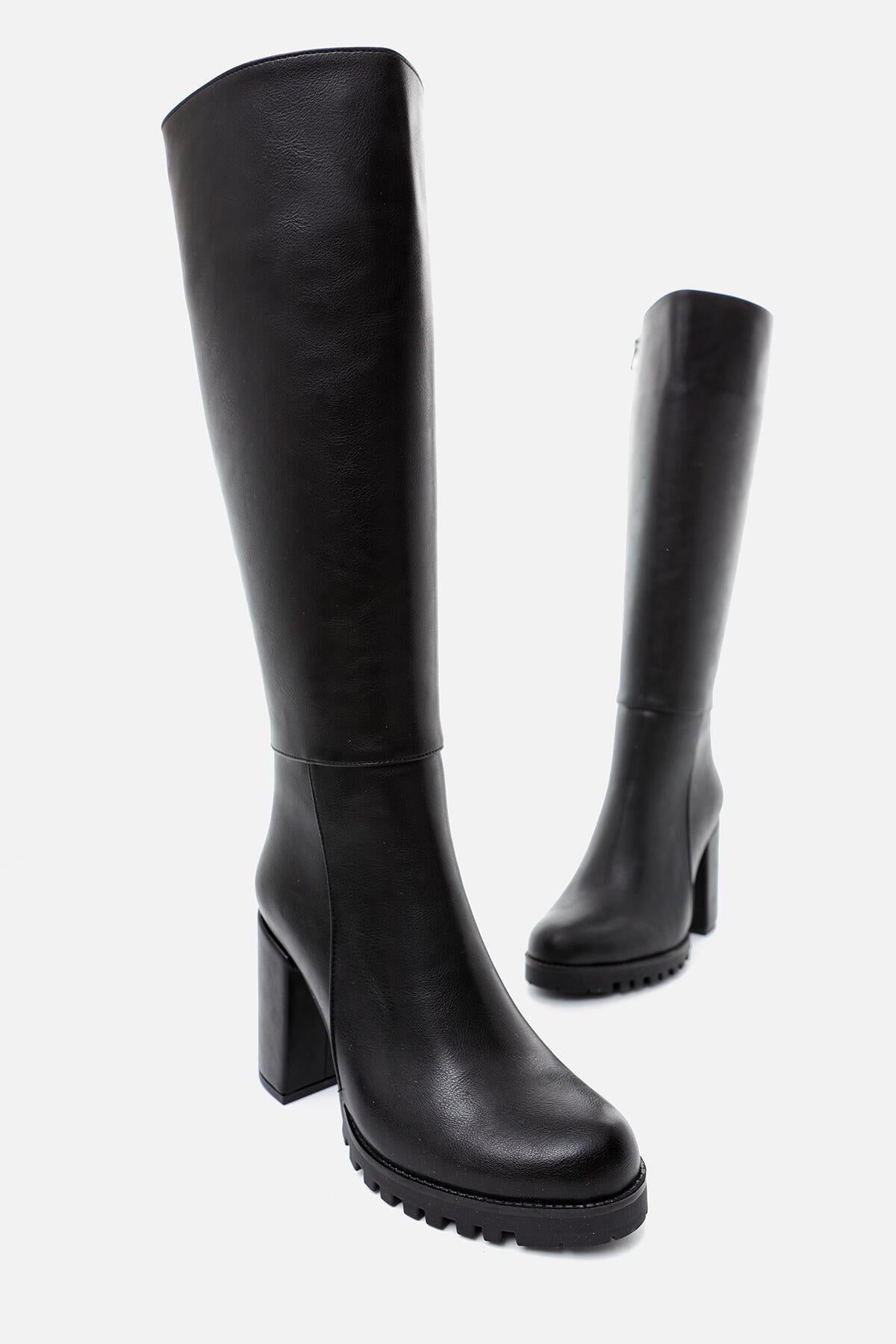 Elias Black Zipper Platform Chunky Heel Boots