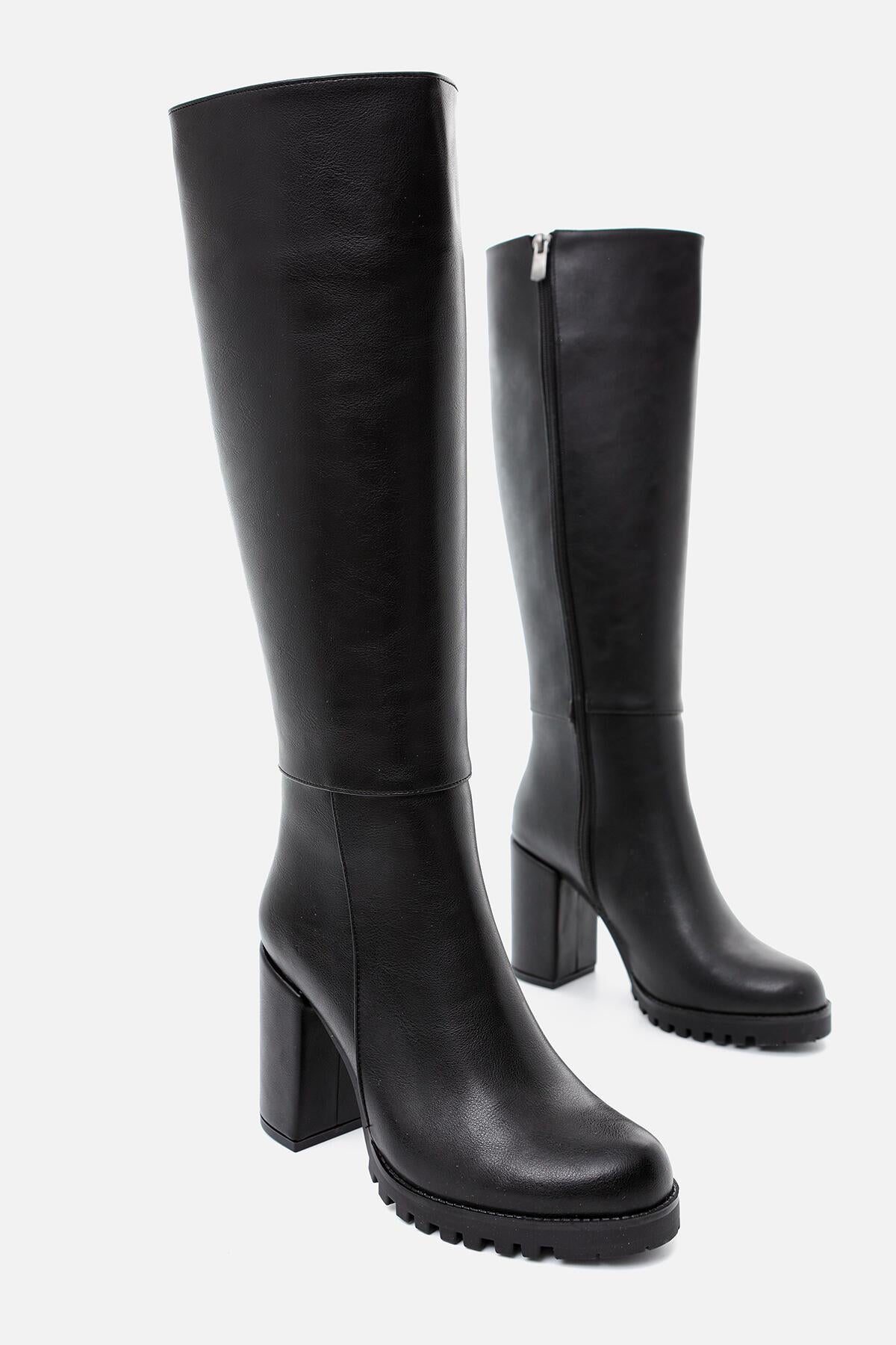 Elias Black Zipper Platform Chunky Heel Boots