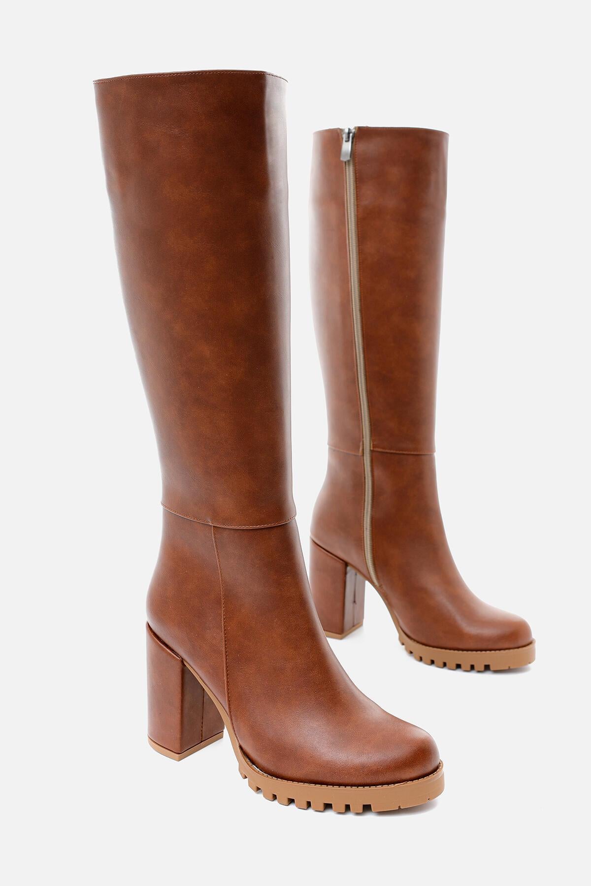 Elias Tan Zippered Platform Chunky Heel Boots